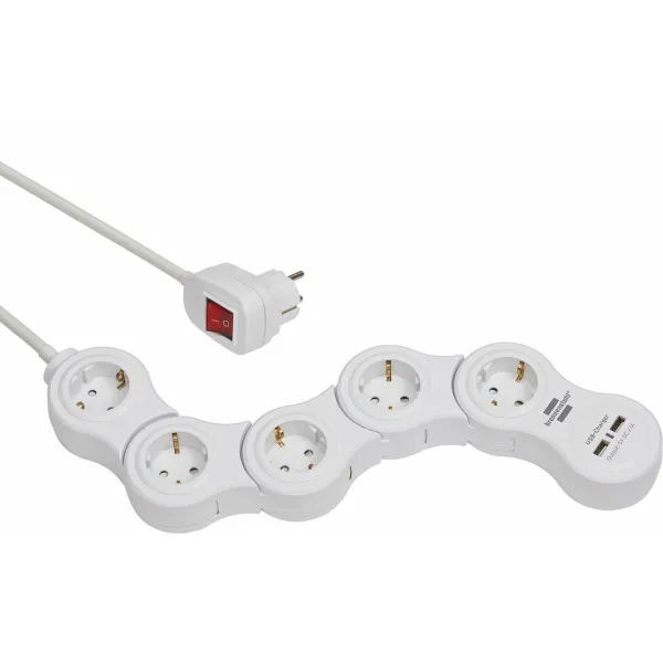Elektros prailgintuvas su jungikliu, 5 lizdai Brennenstuhl Vario-Power Balta 3600 W USB x 2 (1,4 m)