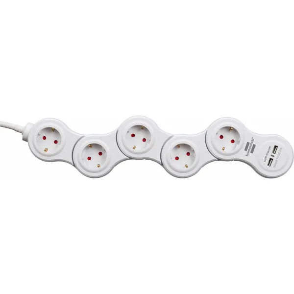 Elektros prailgintuvas su jungikliu, 5 lizdai Brennenstuhl Vario-Power Balta 3600 W USB x 2 (1,4 m)
