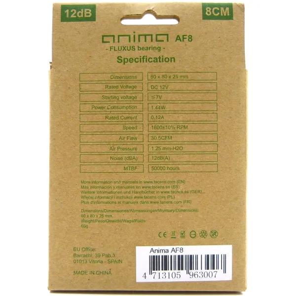 Ventilaator sülearvutile Tacens IMIVEN0126 AF8 ANIMA 8 cm 1 44W