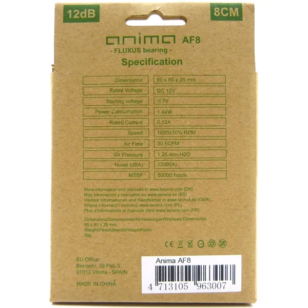 Ventilaator sülearvutile Tacens IMIVEN0126 AF8 ANIMA 8 cm 1 44W