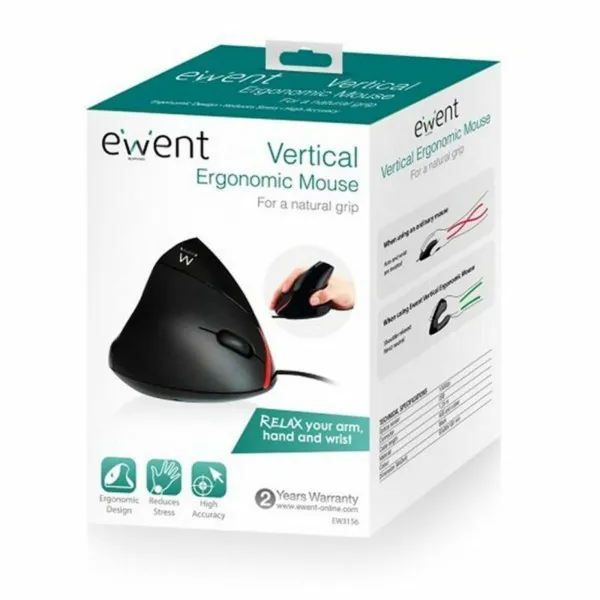 Ergonomiska optiskā pele Ewent EW3156 1000 dpi USB Melns Sarkans/Melns