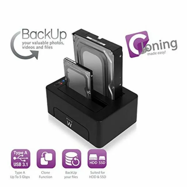 Dviguba doko stotelė Ewent AAACET0186 Dual 2.5"-3.5" USB 3.1 ABS Juoda