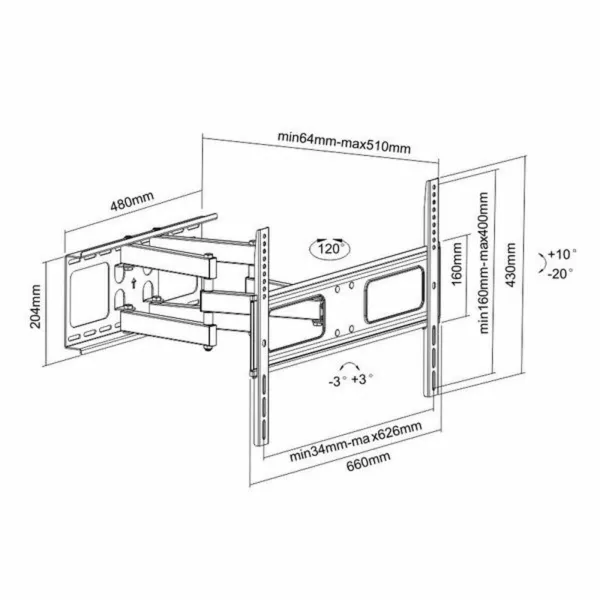 Sieninis laikiklis TooQ SOPORTE GIRATORIO E INCLINABLE LP6270TN-B 37"-70" Televizorius