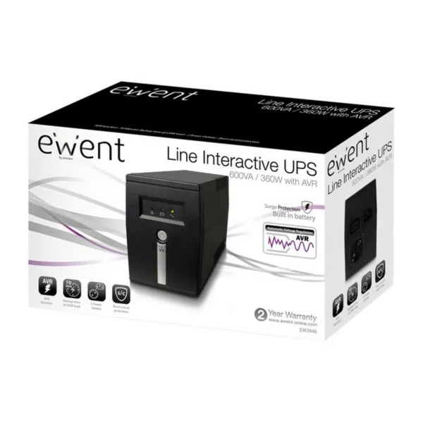 Nepertraukiamo Maitinimo šaltinio Sistema Interaktyvi UPS Ewent EW3946 360W Juoda 360 W 600 VA