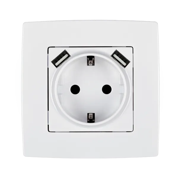 CITY GERMAN TYPE SOCKET WITH SCREW+ 2 USB WHITE