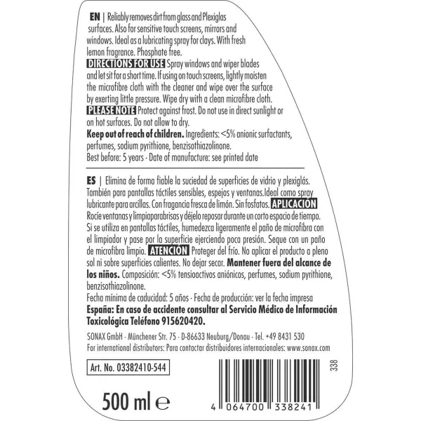 Langų valymo priemonė su purkštuvu Sonax SX03382410 500 ml