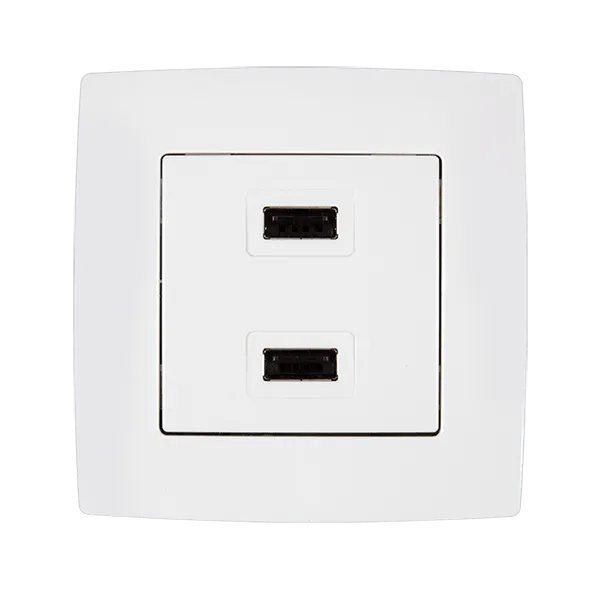 ДВОЙНАЯ РОЗЕТКА CITY USB, БЕЛЫЙ МЕТАЛЛИК
