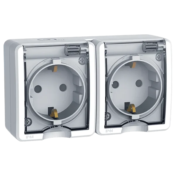 GERMAN TYPE SOCKET- DOUBLE IP44 WHITE