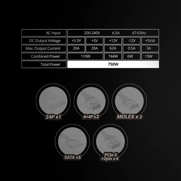 Maitinimo blokas Mars Gaming MPVU750SIM ATX 750 W 6 W 110 W 80 Plus Silver