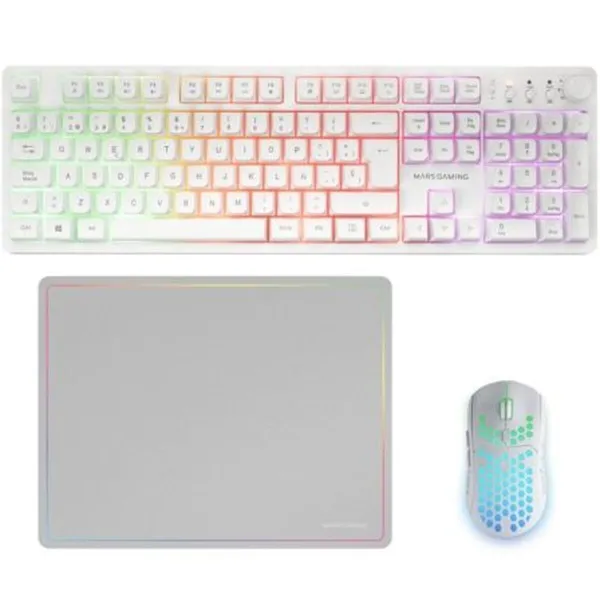 Gaming-paketti Mars Gaming MCPWXWES Valkoinen Espanjalainen Qwerty (3 osaa)