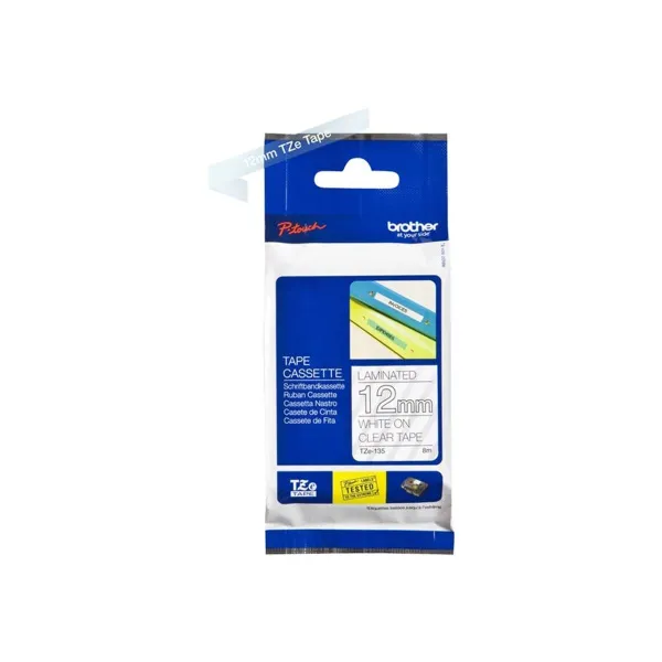 Laminated Tape for Labelling Machines Brother TZE135 White 12 mm x 8 m
