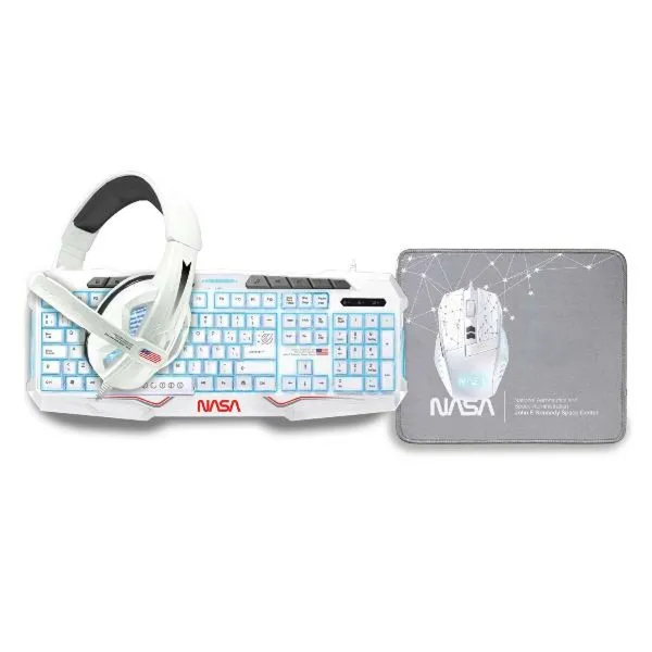 Klaviatūra ir pelė NASA ANDROMEDA4IN1-W Balta Spalvotas Ispaniška Qwerty
