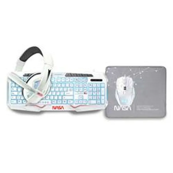 Klaviatūra ir pelė NASA ANDROMEDA4IN1-W Balta Spalvotas Ispaniška Qwerty