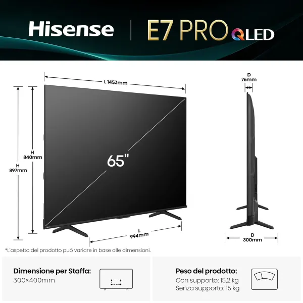 Smart TV Hisense 65E7Q PRO 4K Ultra HD 65" LED HDR D-LED QLED (Naudoti D)
