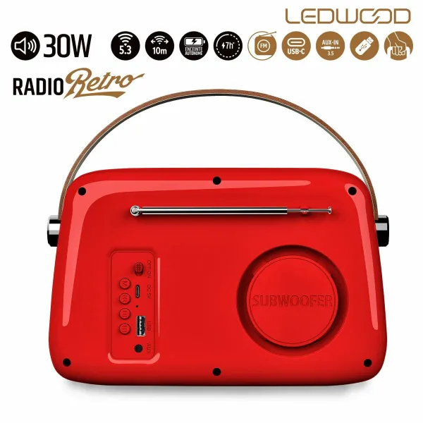 Tranzistorinis radijas Ledwood ALMA RED Raudona 30 W