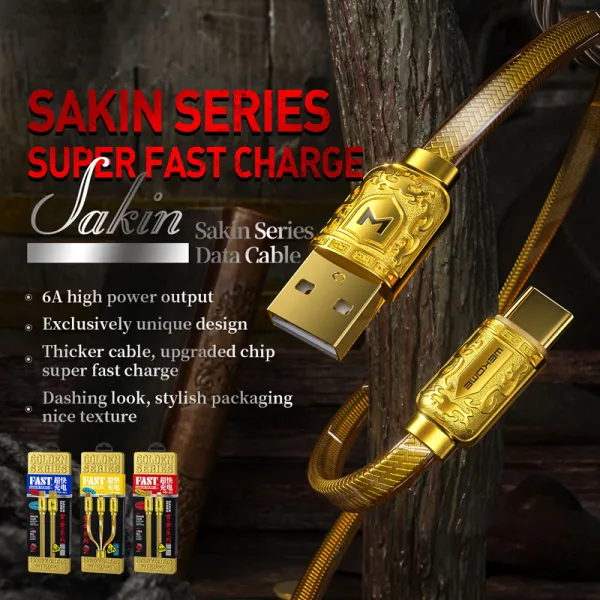 WEKOME WDC-161 Sakin Series - USB-A to Micro USB Fast Charging 6A connecting cable 1 m (Gold) 