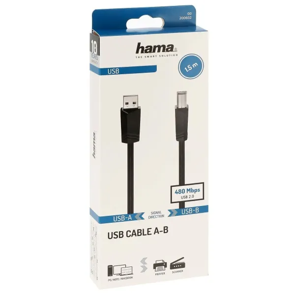 USB 2.0 A - USB B kabelis Hama 00200602 Juoda