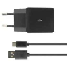 Seinalaadija + USB A - USB C Kaabel KSIX USB Must