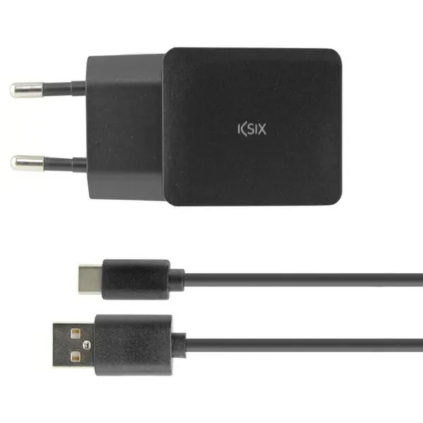 Seinalaadija + USB A - USB C Kaabel KSIX USB Must