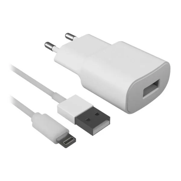 Sieninis įkroviklis + MFI patvirtintas Lightning kabelis Contact Apple-compatible 2.1A Balta