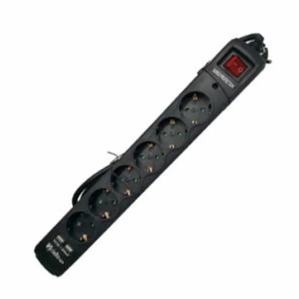Strāvas virtene - 6 ligzdas ar Slēdzi Riello THUNDER 6002 USB Melns