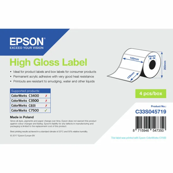 Tulostintarrat Epson C33S045719 Valkoinen Kiiltävä (1 osaa)