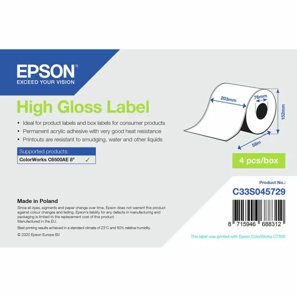 Tulostintarrat Epson C33S045729 Valkoinen Kiiltävä Ø 76,2 mm (1 osaa) (18 osaa)