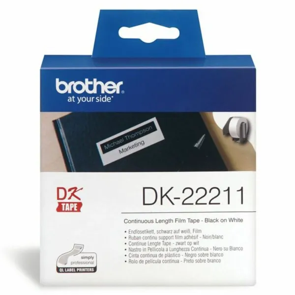 Continuous Film Tape Brother DK22211 29 mm Black Black/White White