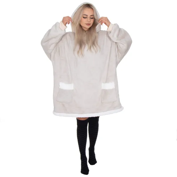 Одеяло с капюшоном большого размера hoodie blanket Springos HA7322 светло-серое