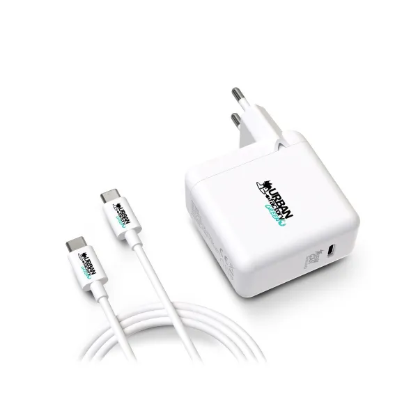 Sieninis įkroviklis + USB C kabelis Urban Factory GSC65UF Balta