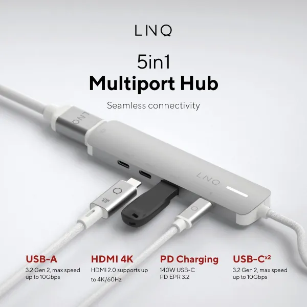 USB Centrmezgls Linq Byelements LQ49051 Balts Pelēks