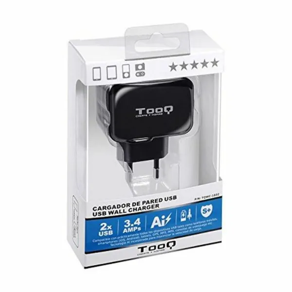 Sieninis įkroviklis TooQ TQWC-1S02 USB 17W Juoda 17 W