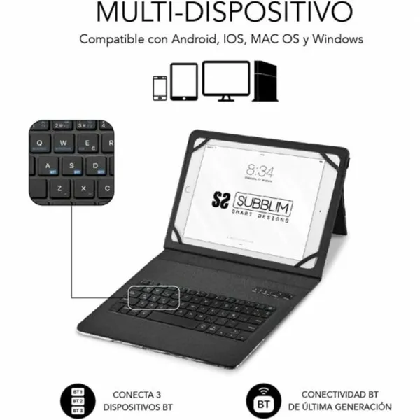 Planšetdatora un Klaviatūras Vāks Subblim SUBKT5-BTTW10 Daudzkrāsains Spāņu Qwerty QWERTY (1 gb.)