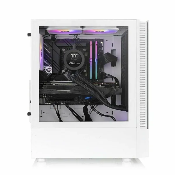ATX pusiau bokšto tipo korpusas THERMALTAKE View 200 TG Snow ARGB Balta