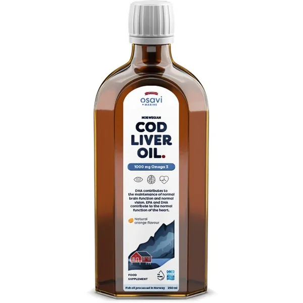 Norwegian Cod Liver Oil, 1000mg Omega 3 (Orange) - 250 ml.