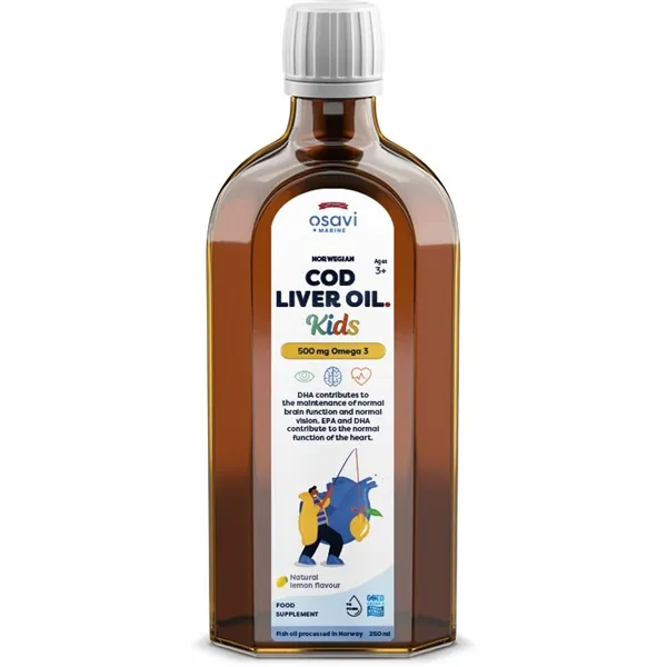 Norwegian Cod Liver Oil Kids, 500mg Omega 3 (Lemon) - 250 ml.