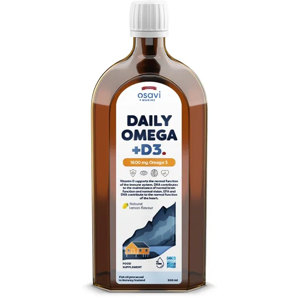 Daily Omega + D3, 1600mg Omega 3 (Natural Lemon) - 500 ml.