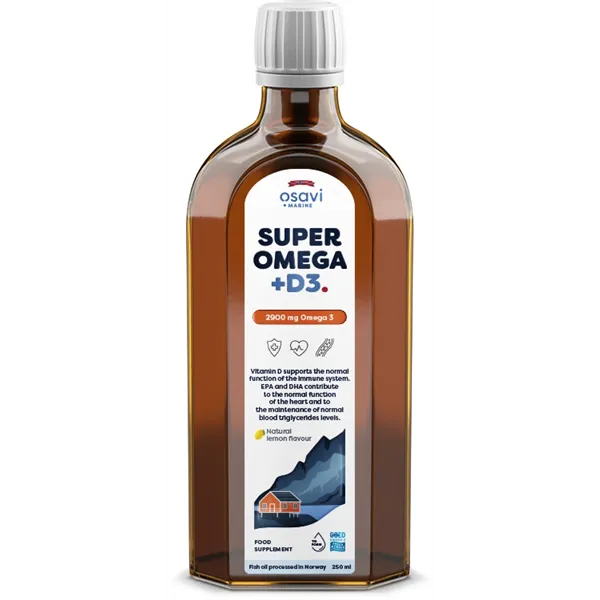 Super Omega + D3, 2900mg Omega 3 (Lemon) - 250 ml.