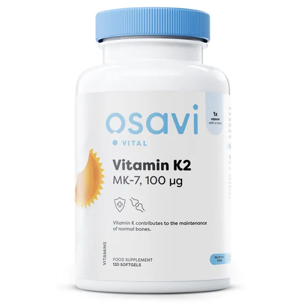 K2-vitamiini MK-7, 100 mikrogrammaa - 120 pehmeäkapselia