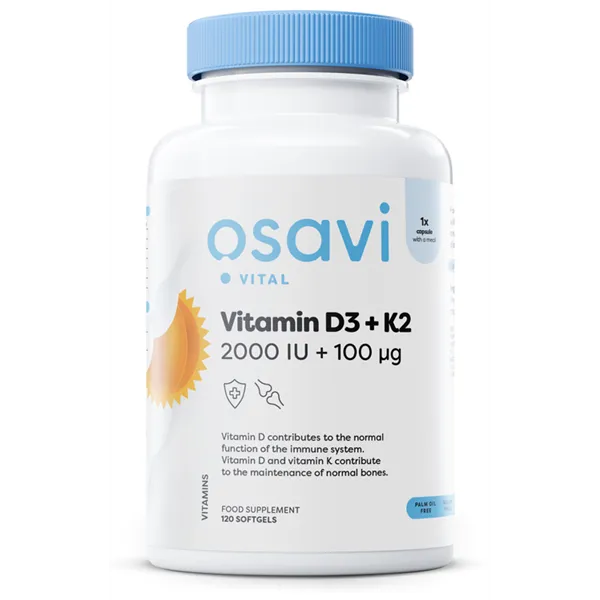 Vitamin D3 + K2, 2000IU + 100mcg - 120 softgels