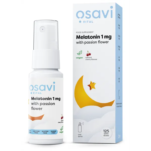 Melatoniinia ja intohimokukka-suusuihke, 1 mg (kirsikka) - 25 ml.