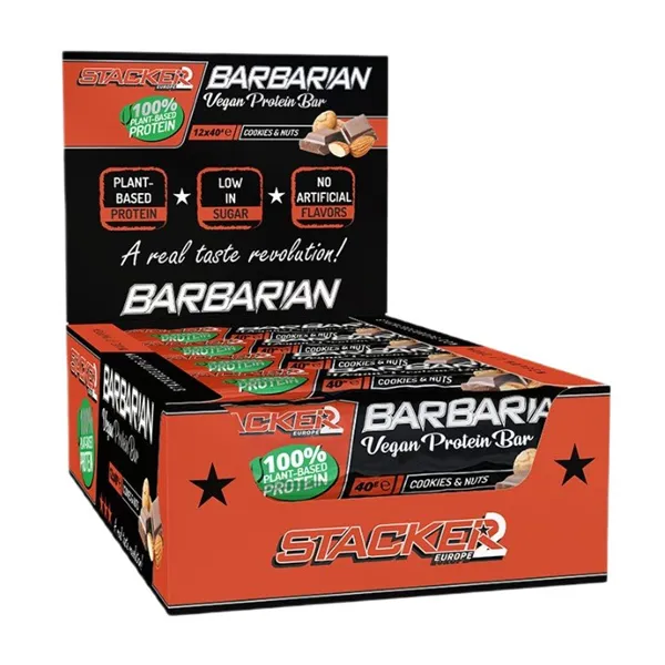 Barbarian Vegan Protein Bar, Cookies & Nuts - 12 x 40g