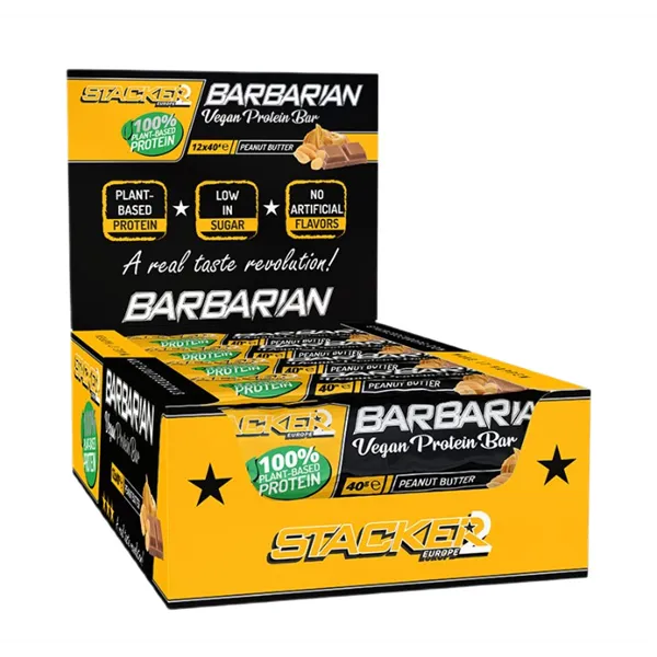 Barbarian Vegan Protein Bar, Peanut Butter - 12 x 40g