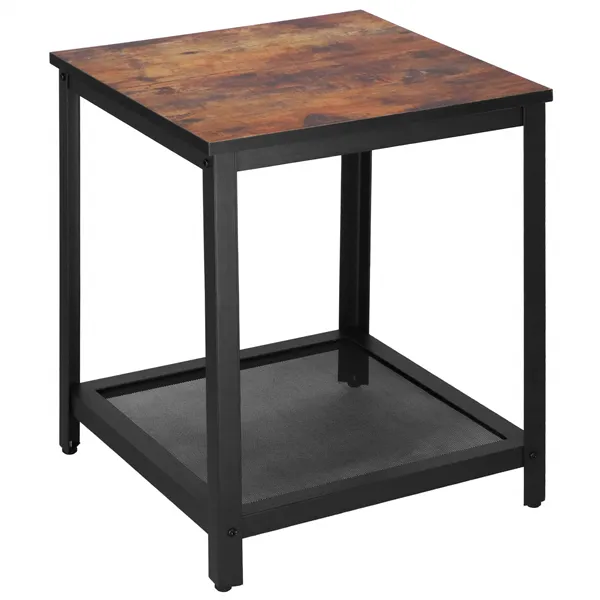 Nelikulmainen sohvapöytä hyllyllä Springos HF0026, 45x45x55 cm, loft-tyyli, musta/ruskea