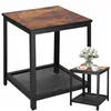 Nelikulmainen sohvapöytä hyllyllä Springos HF0026, 45x45x55 cm, loft-tyyli, musta/ruskea