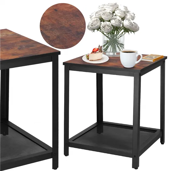 Nelikulmainen sohvapöytä hyllyllä Springos HF0026, 45x45x55 cm, loft-tyyli, musta/ruskea