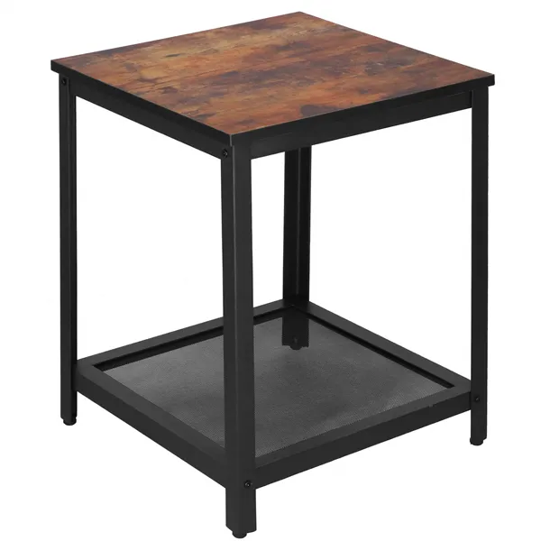 Nelikulmainen sohvapöytä hyllyllä Springos HF0026, 45x45x55 cm, loft-tyyli, musta/ruskea