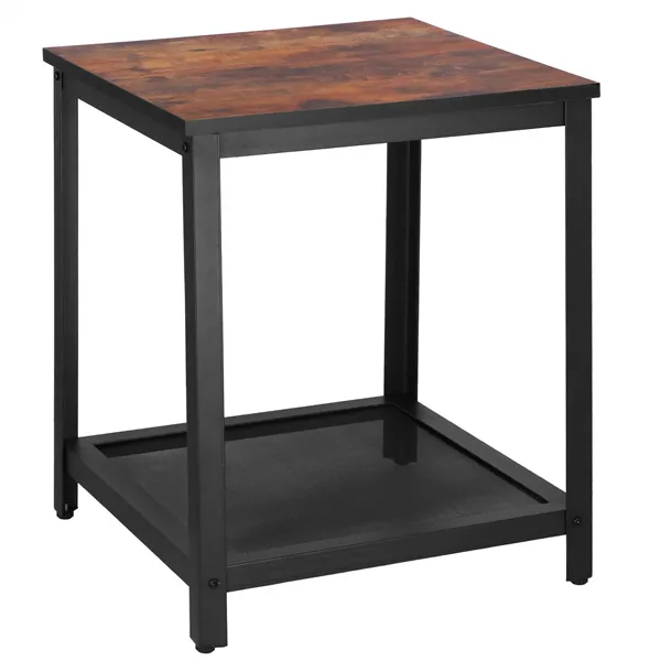 Kvadratinis kavos staliukas su lentyna Springos HF0026, 45x45x55 cm, loft stilius, juoda/ruda