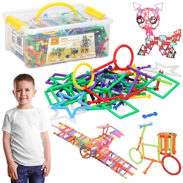 Construction and assembly blocks for children Springos KG0040, 869 pcs, colorful tubes