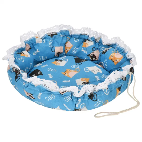 Round Dog and Cat Bed Springos PA0242 Ø 73 cm Plush with Drawstring Blue